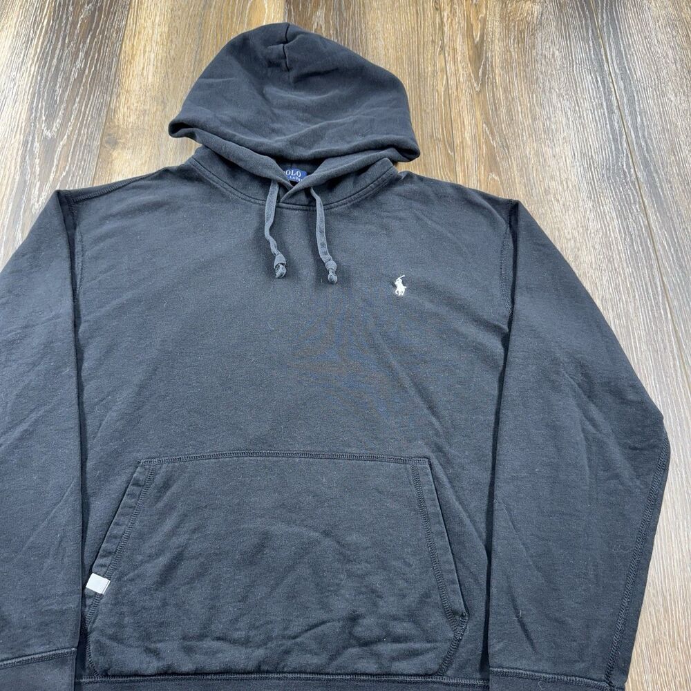 Polo Ralph Lauren Hoodie Mens XL Black Performance Sweatshirt White Pony Logo